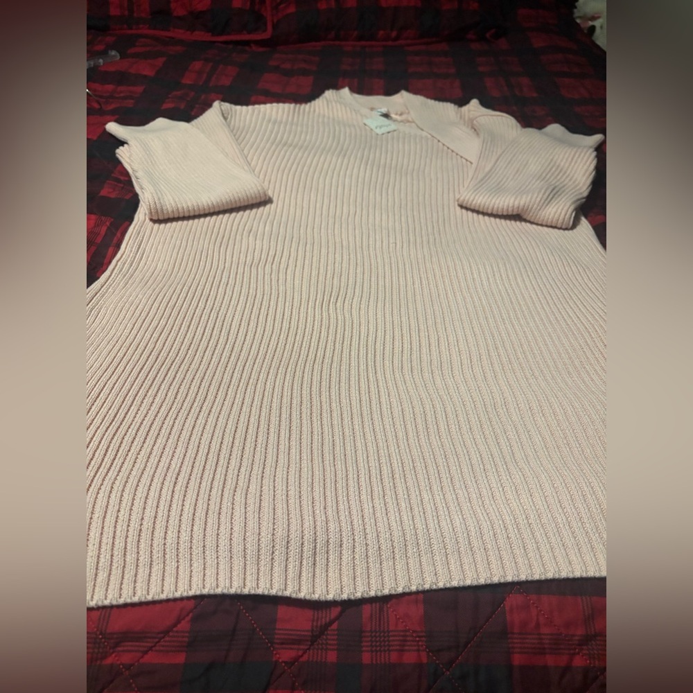 Free People Ribbed Knit Dress – Soft Pink, XL, 100% Cotton, Long Sleeve - Picture 6 of 7